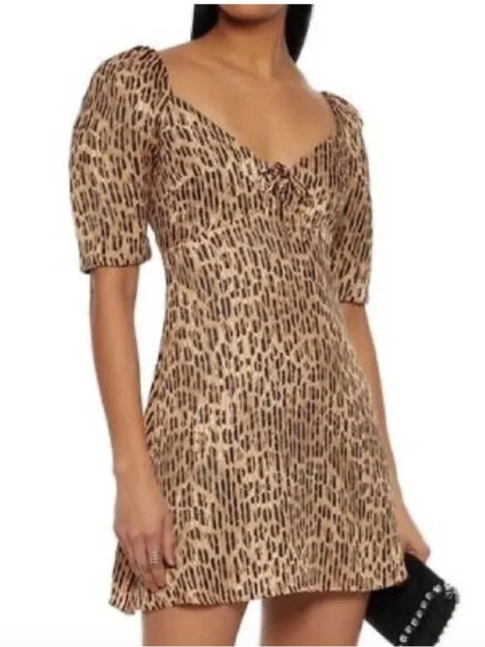 Alice & Olivia Brown Abstract Leopard Print "Dana" Puff Sleeve Mini Dress - 6